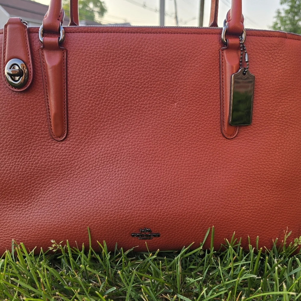 Coach Pebbled Leather Satchel in Rose Red
